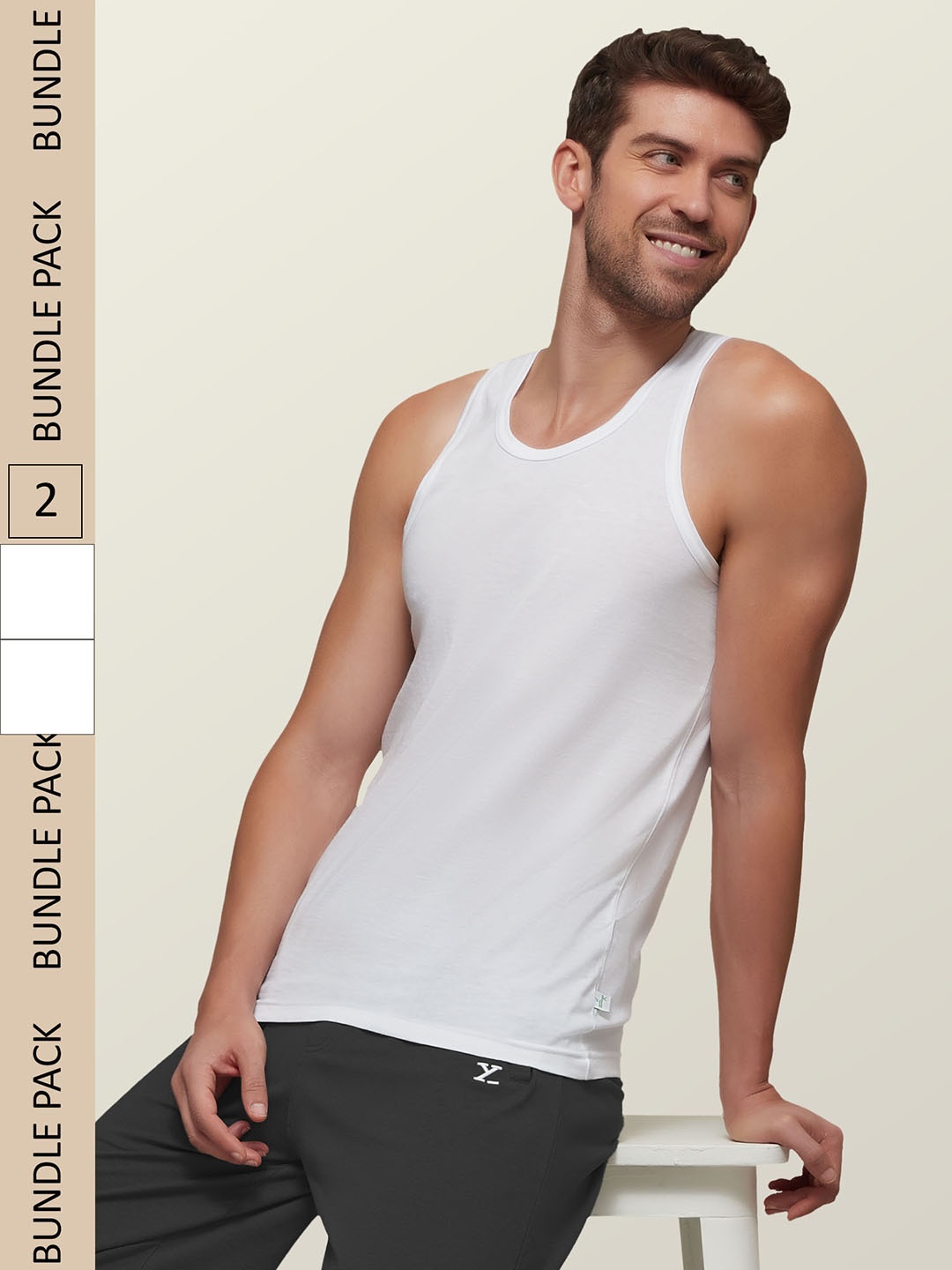 

XYXX Men Pack of 2 Solid ACE Cotton Modal White Round Neck Innerwear Vest