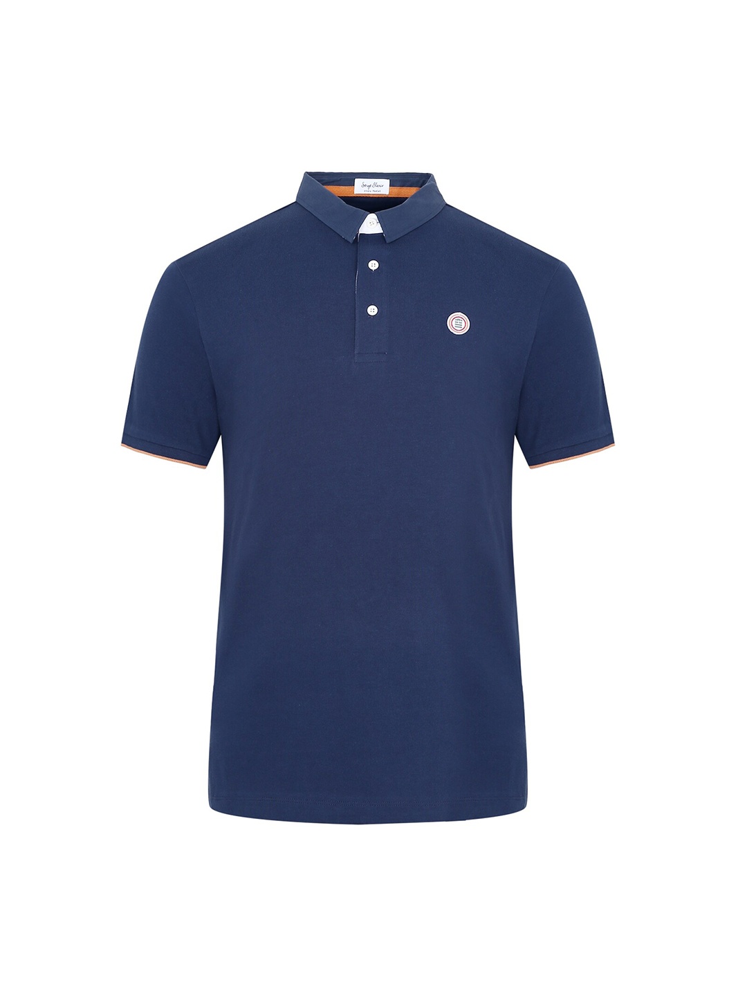 

SERGE BLANCO Men Navy Blue Polo Collar Cotton T-shirt