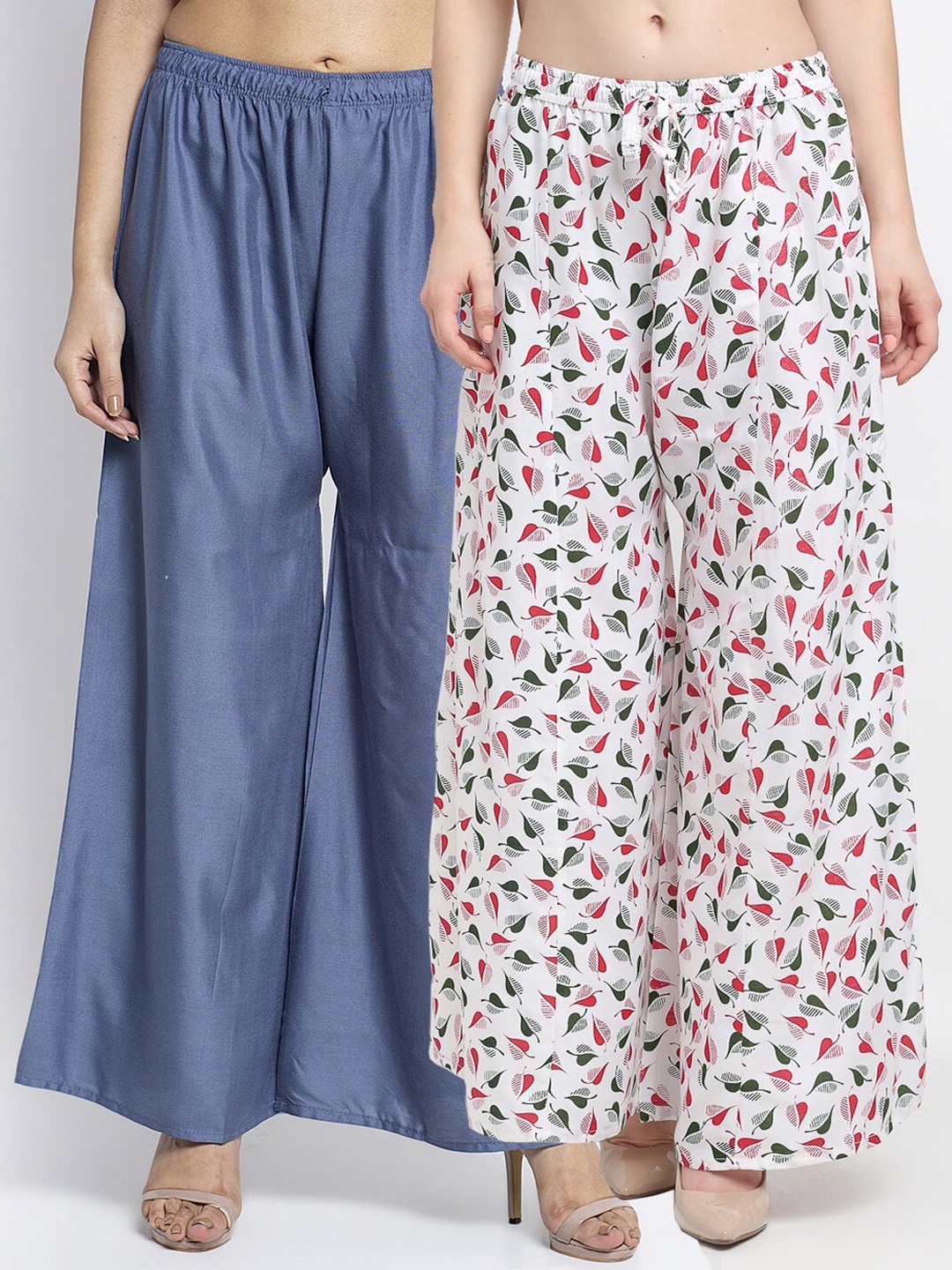 

Jinfo Women Grey & White Printed Flared Knitted Ethnic Palazzos Set Of 2