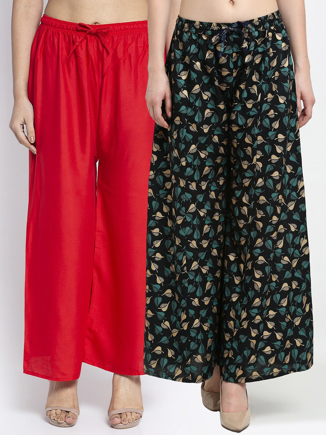 

Jinfo Women Red & Black Printed Flared Knitted Ethnic Palazzos Set Of 2