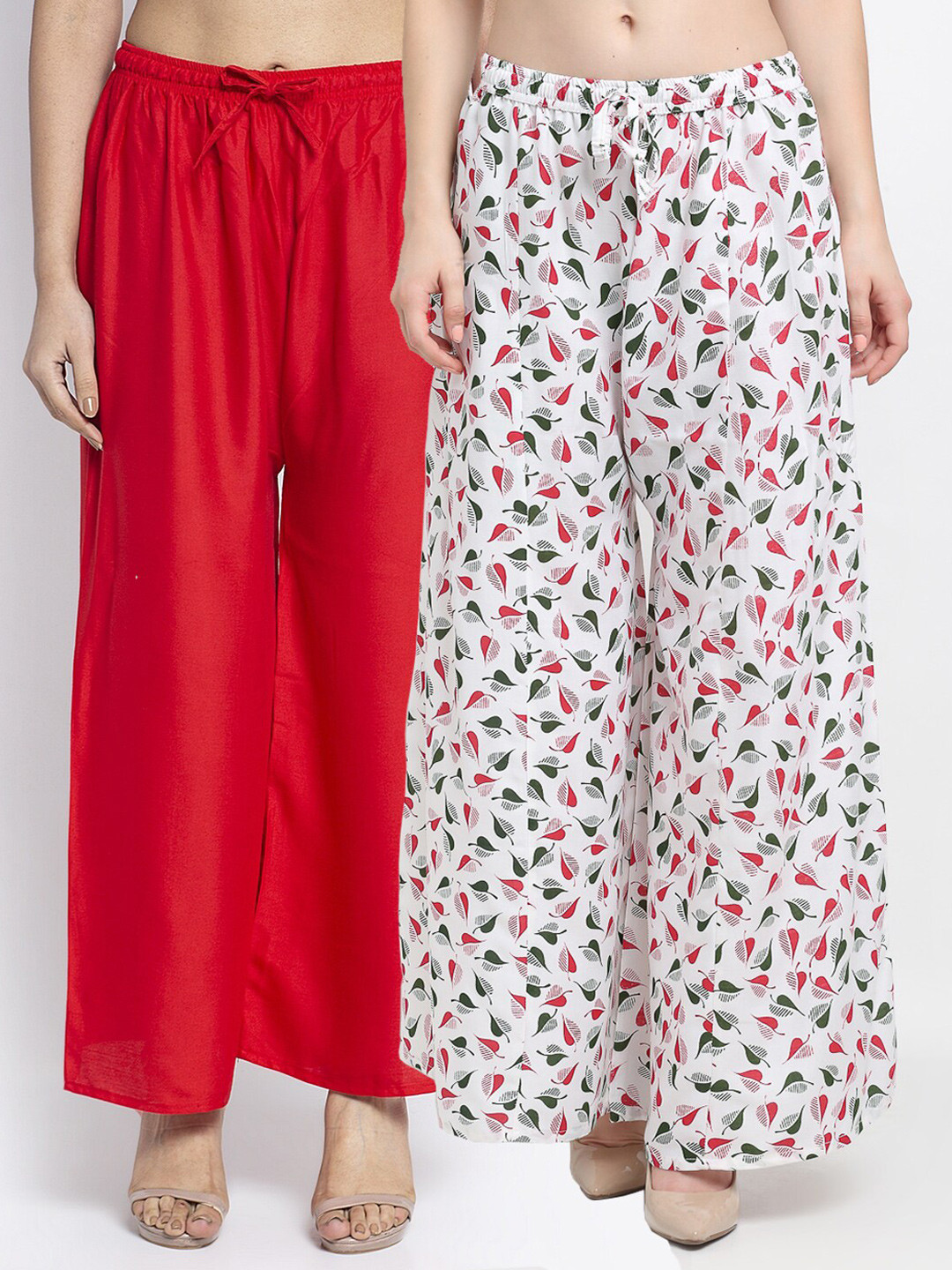 

Jinfo Women Red & White Printed Flared Knitted Ethnic Palazzos Set Of 2