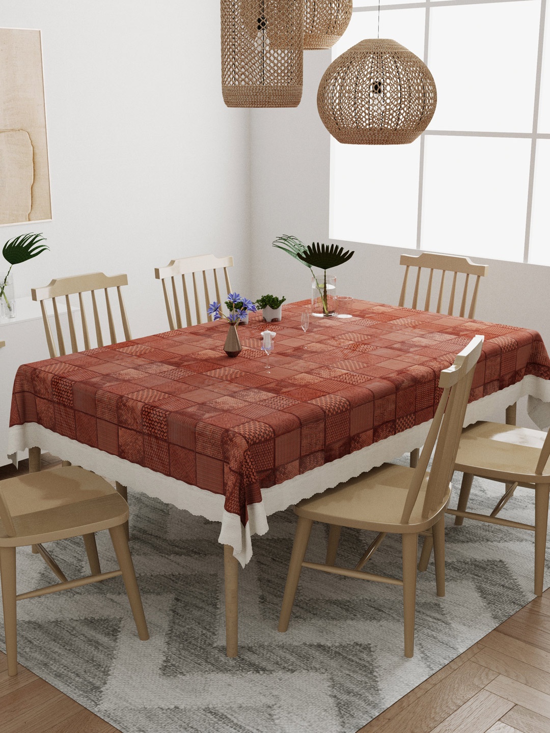 

DREAM WEAVERZ Brown Patterned 6 Seater Dining Table Cover