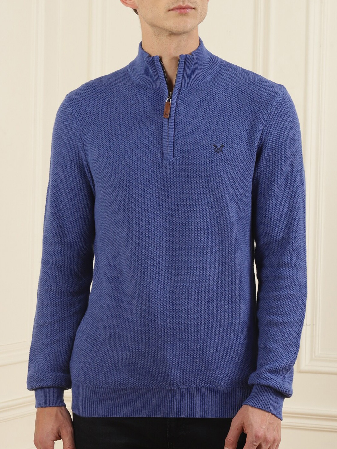 

Crew Clothing Men Blue Solid Half Zipper Pullover