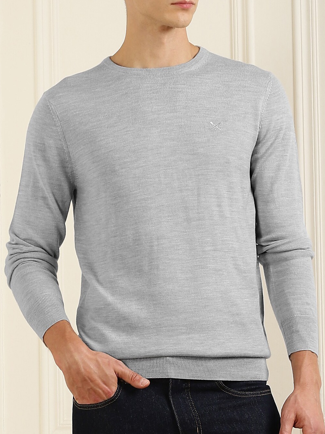 

Crew Clothing Men Grey Solid Cotton Pullover