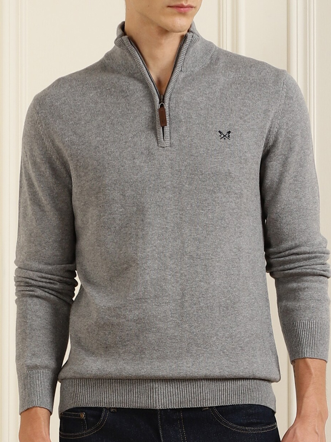 

Crew Clothing Men Grey Solid Pure Cotton Pullover