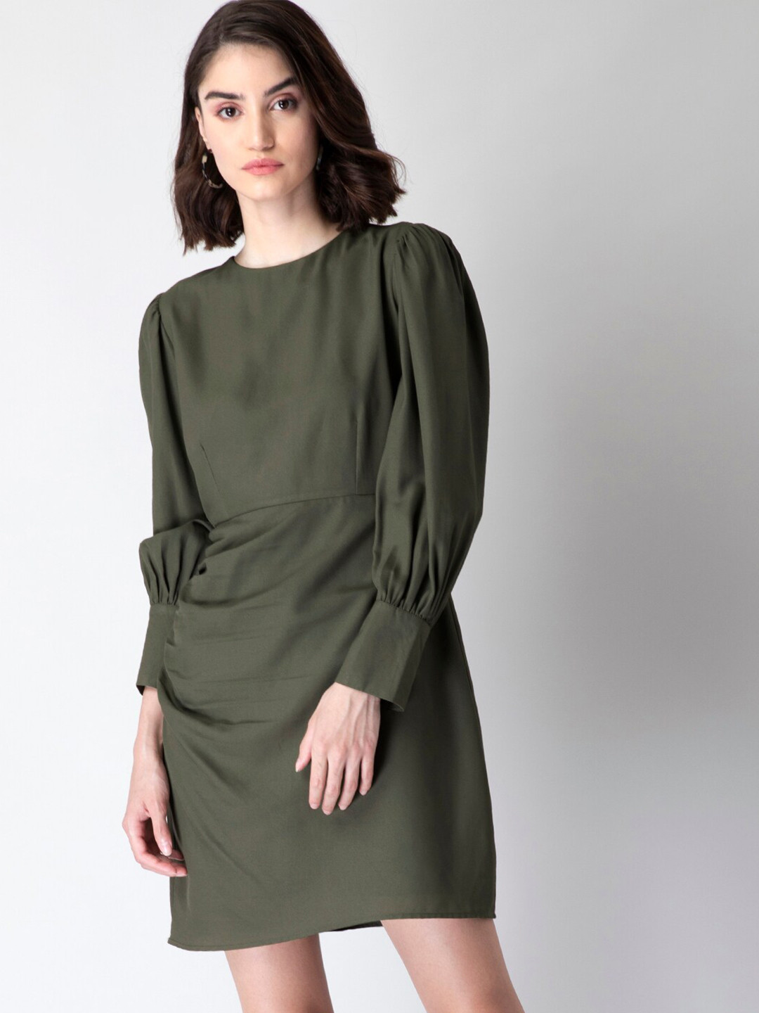 

FabAlley Olive Green Georgette Sheath Dress