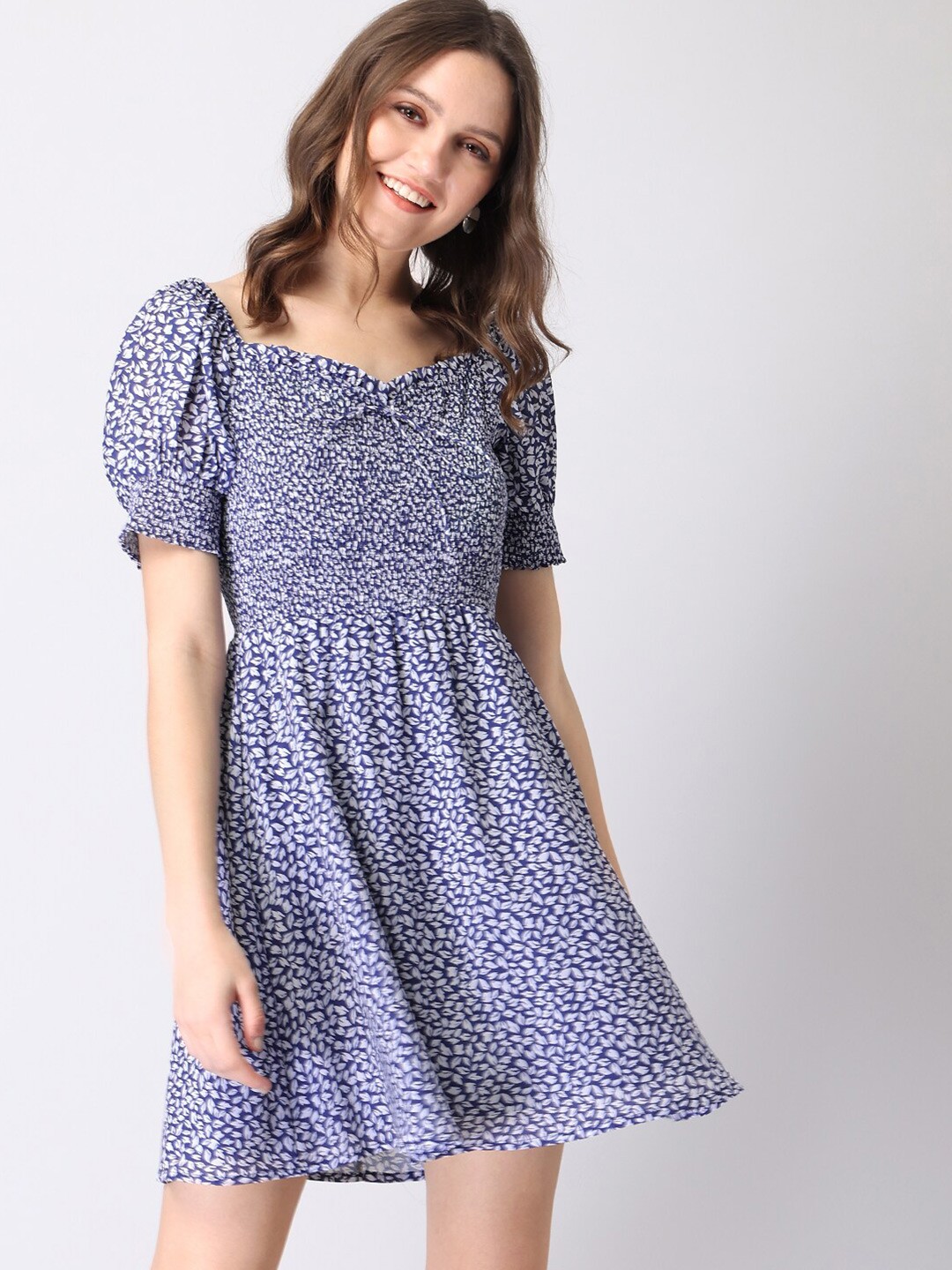 

FabAlley Blue Floral Crepe Dress