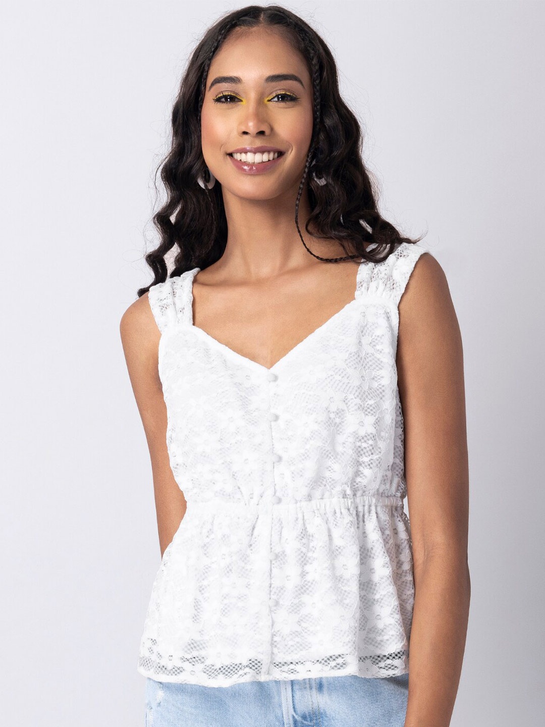 

FabAlley White Floral Lace Peplum Top