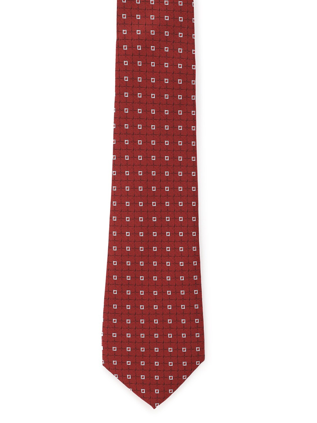 

Peter England Men Maroon & White Woven Design Skinny Tie