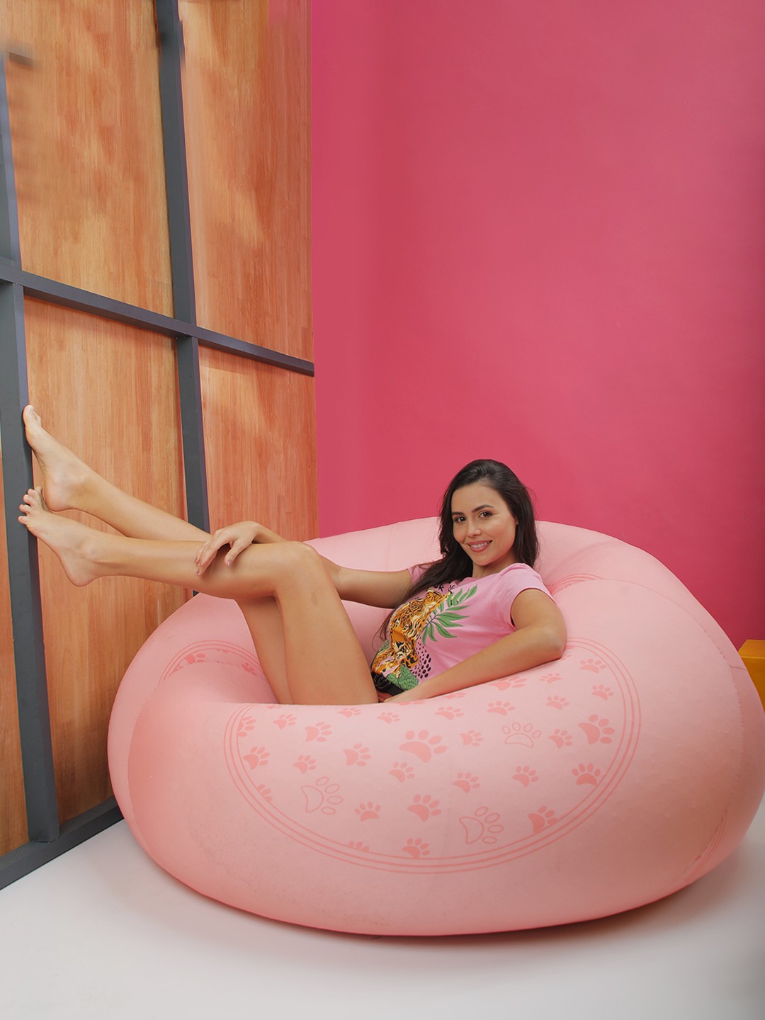 

Cortina Pink Printed Stretchable Spandex Bean Bag Cover XXL