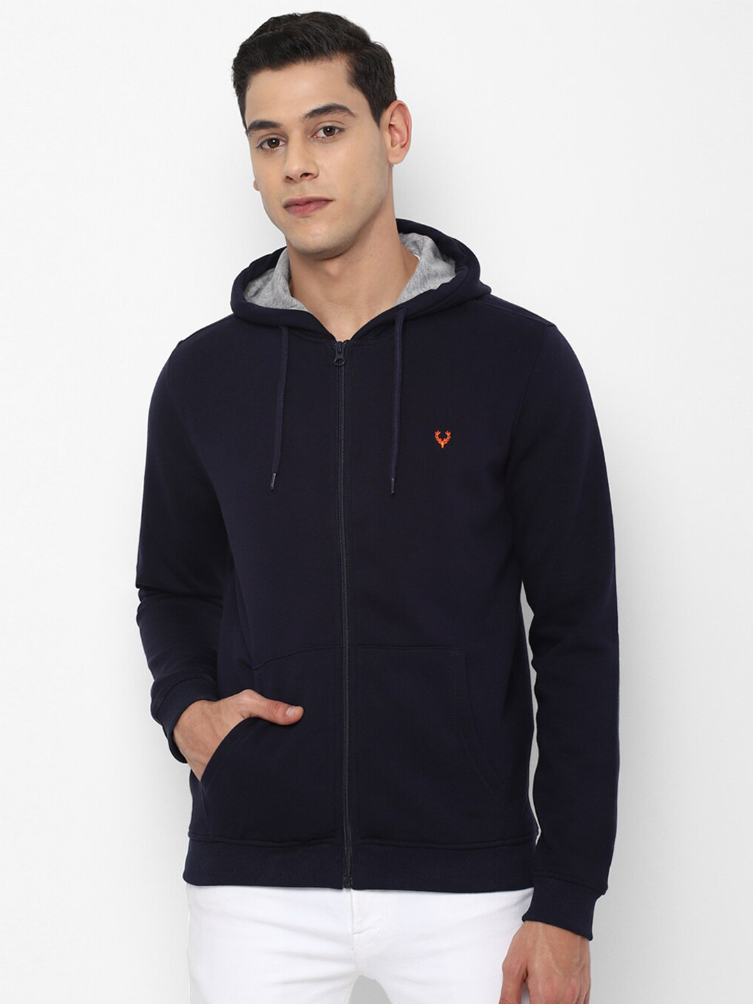 

Allen Solly Men Navy Blue Pure Cotton Hooded Sweatshirt