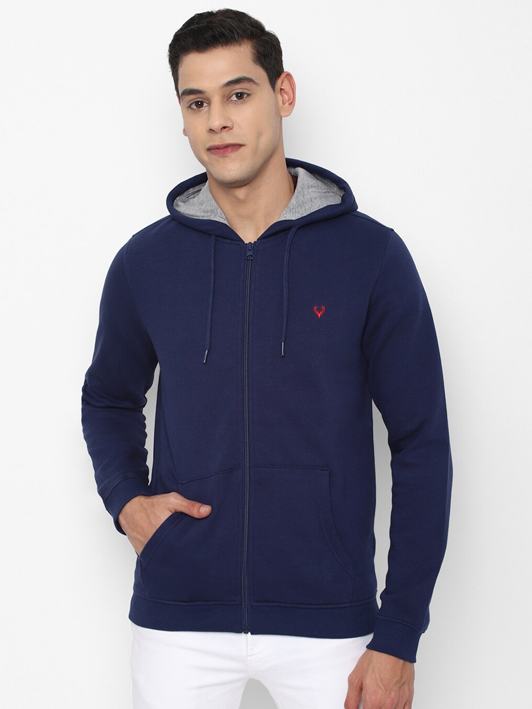 

Allen Solly Men Blue Hooded Pure Cotton Sweatshirt