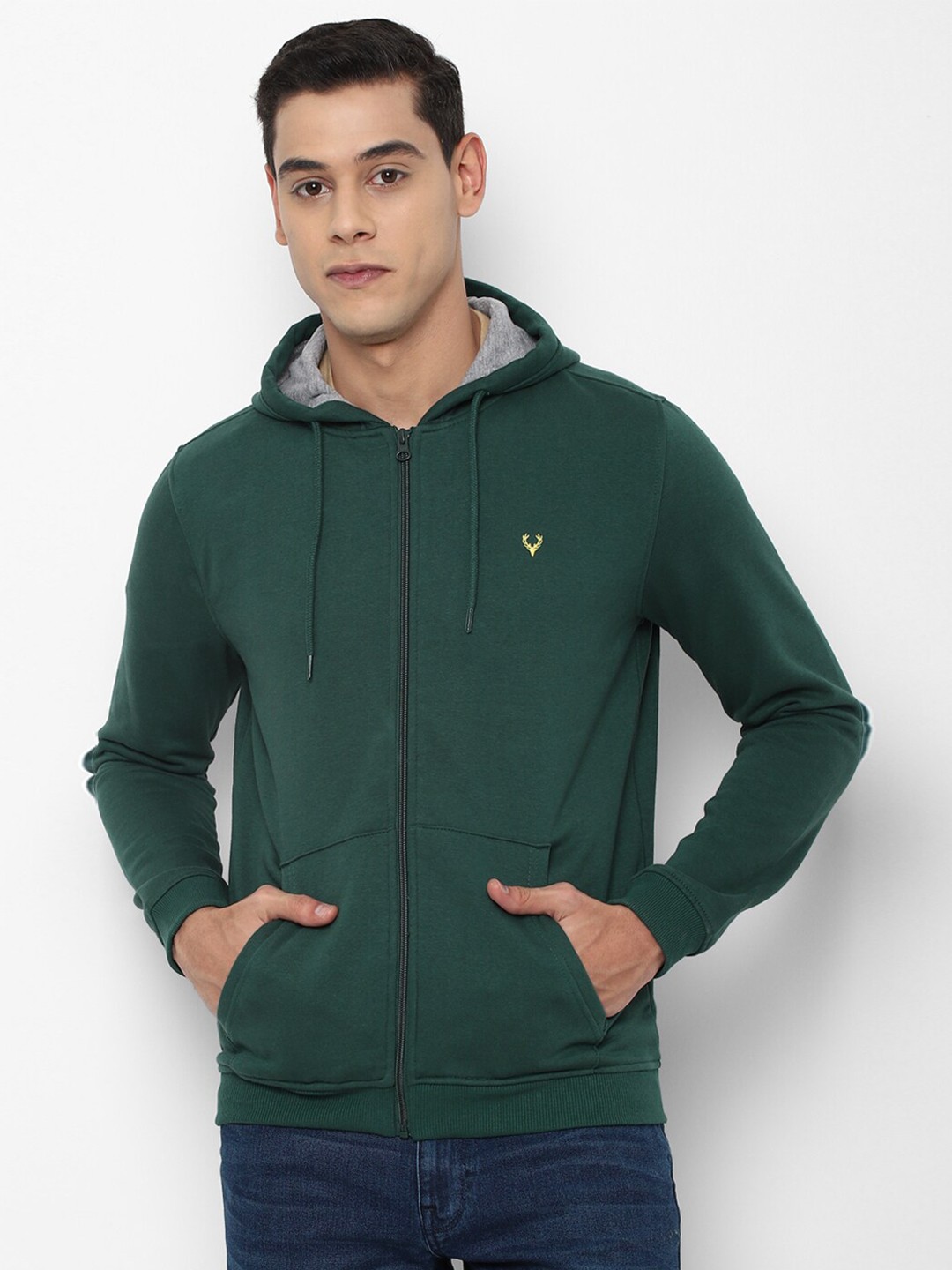 

Allen Solly Men Green Pure Cotton Hooded Sweatshirt