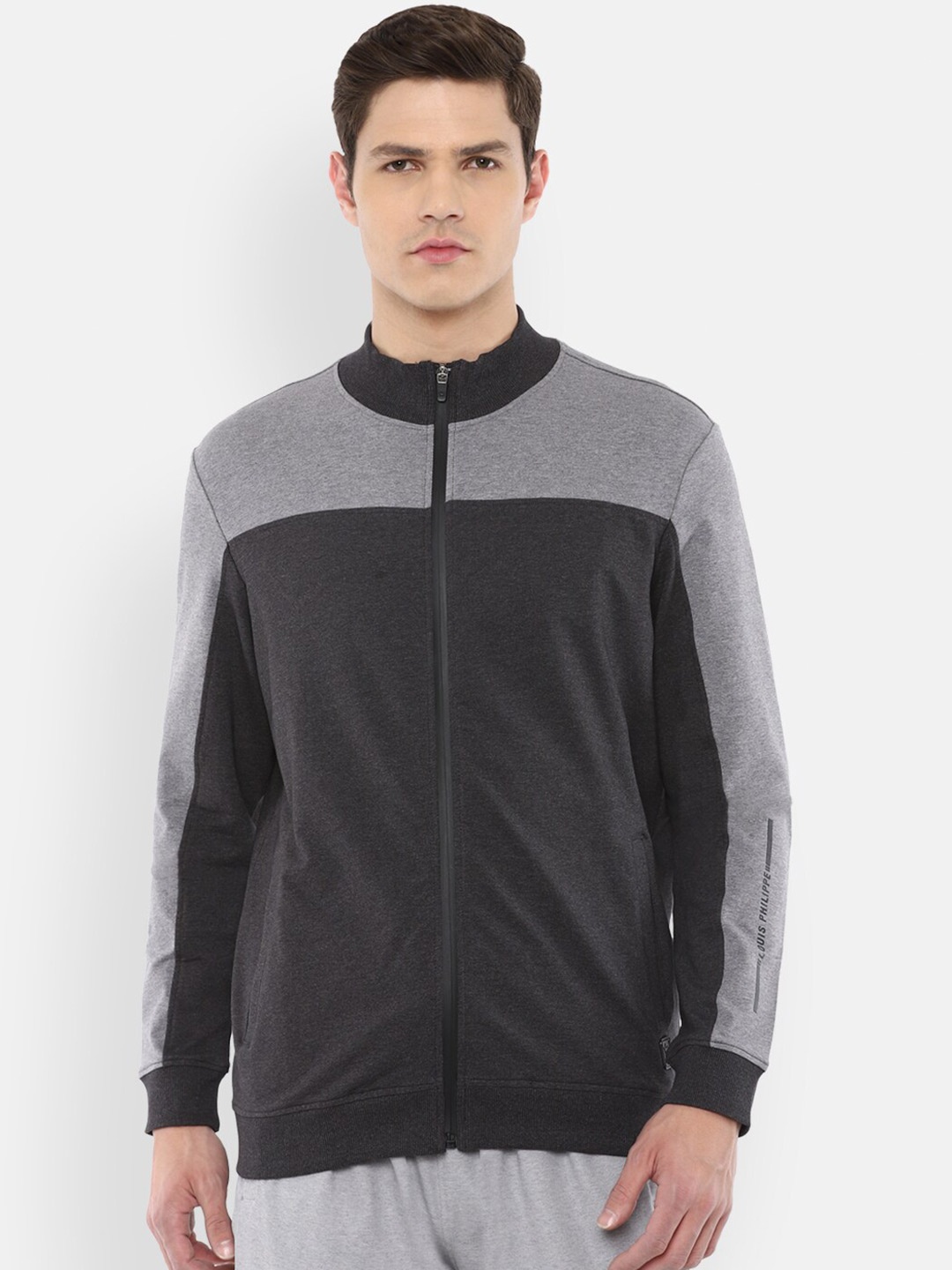 

Louis Philippe ATHPLAY Men Grey Colourblocked Sweatshirt