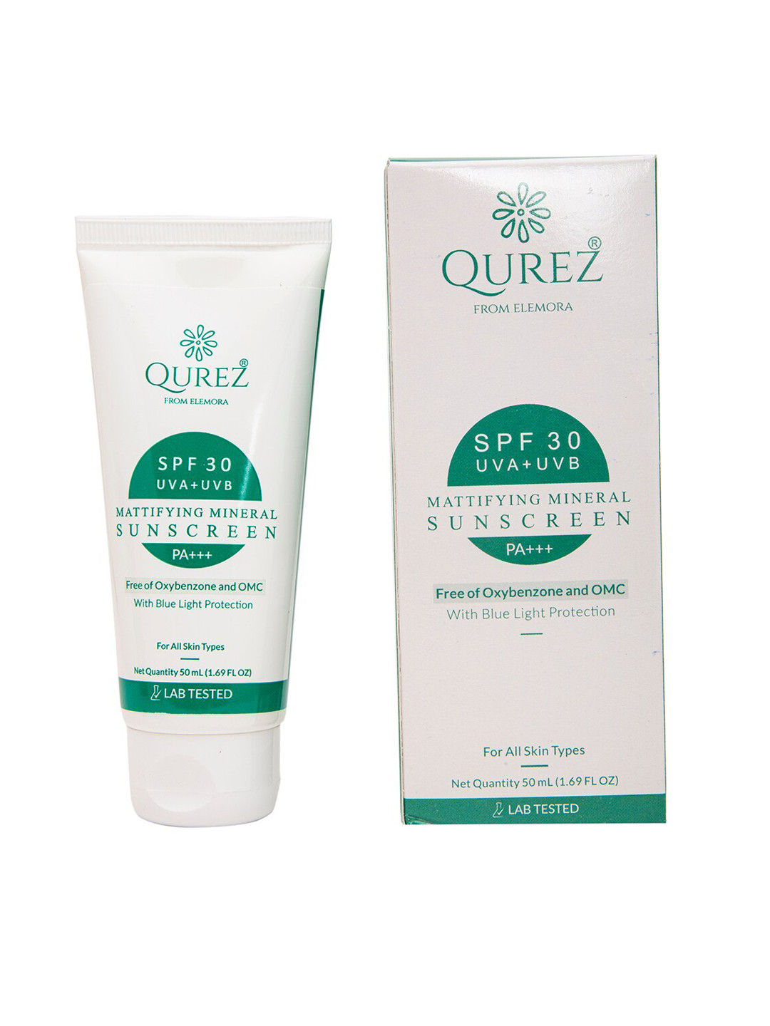 

QUREZ Mattifying Mineral Sunscreen SPF 30 PA+++ with Blue Light Protection - 50 ml, White