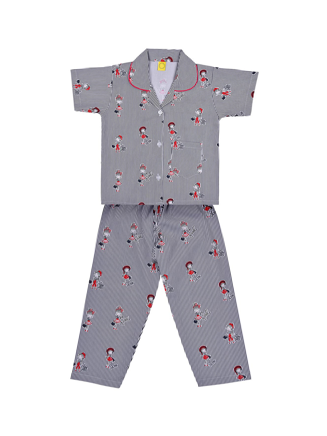 

Wish Karo Girls Grey & White Printed Night suit