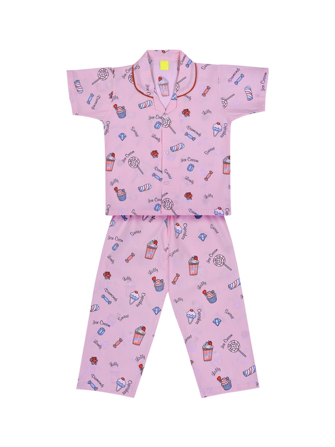 

Wish Karo Girls Pink & Blue Printed Cotton Night suit