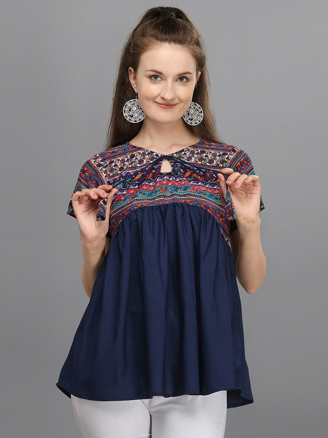 

Amrutam Fab Navy Blue Printed Top