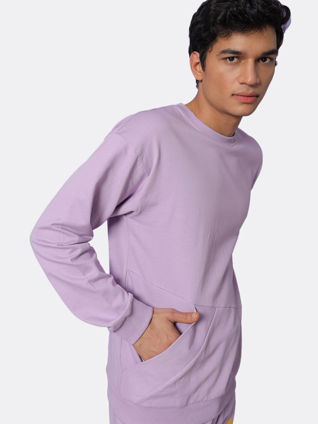 

Bewakoof Men Purple Cotton Diagonal Pocket Sweatshirt