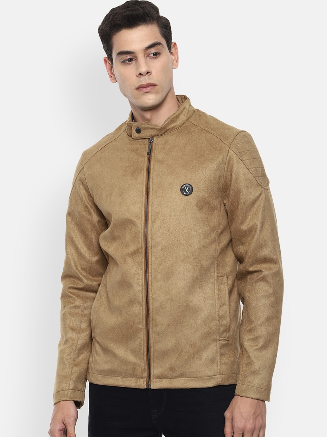 

V Dot Men Khaki Biker Jacket