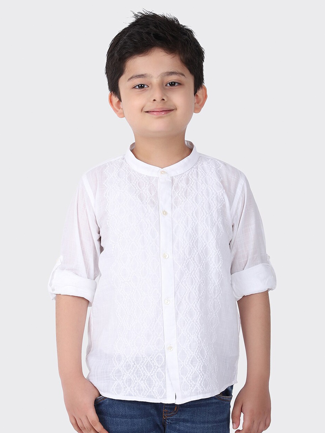 

Fabindia Boys White Cotton Slub Casual Shirt