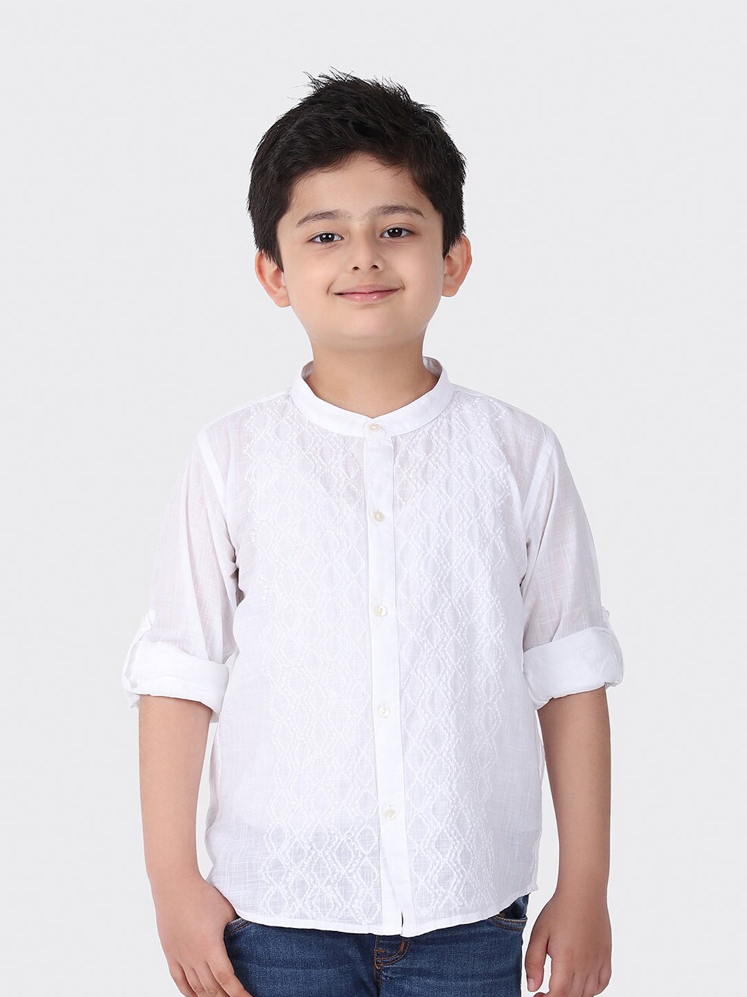 

Fabindia Boys White Embroidered Casual Shirt