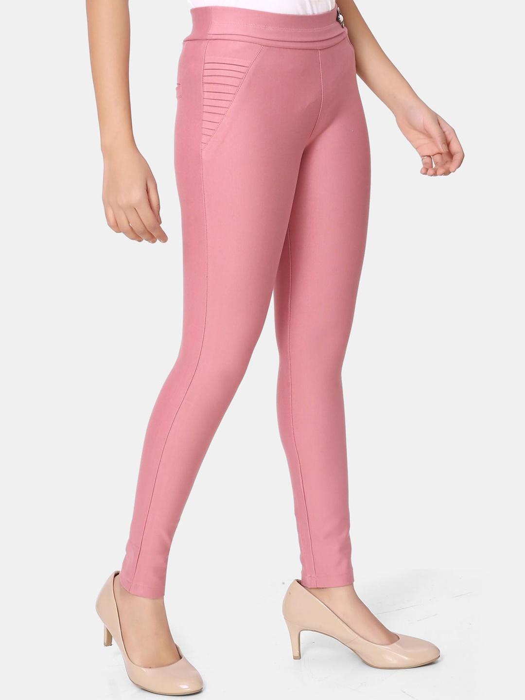 

ZRI Women Pink Super Skinny Fit Low Distress Stretchable Jeggings