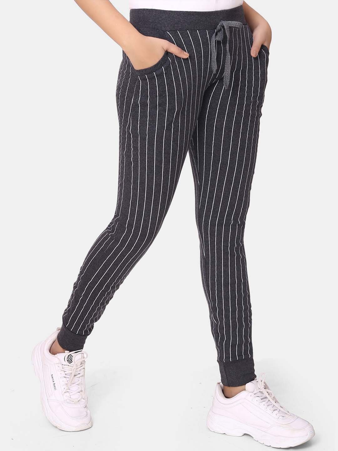 

ZRI Women Grey Stripped Cotton Track Pants