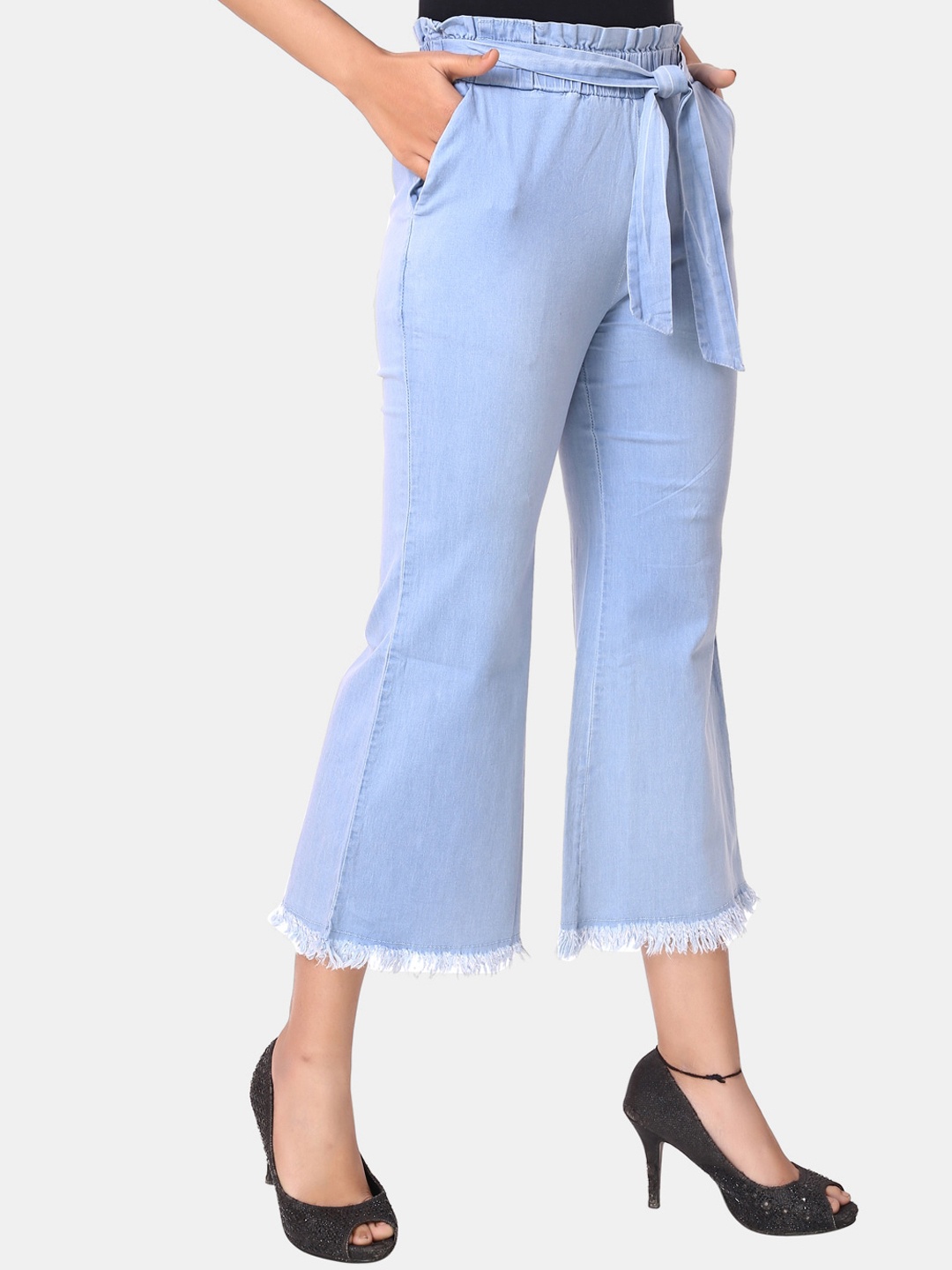 

ZRI Women Blue Bootcut High-Rise Low Distress Light Fade Stretchable Jeans