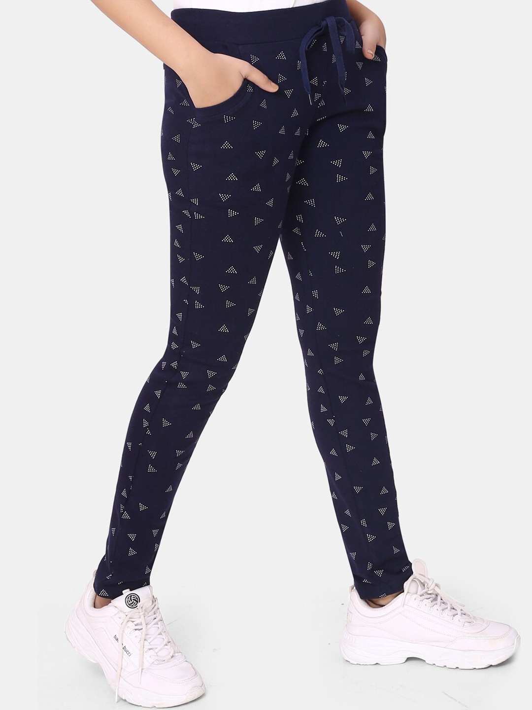 

ZRI Women Navy Blue Printed Regular Fit Cotton Track Pants