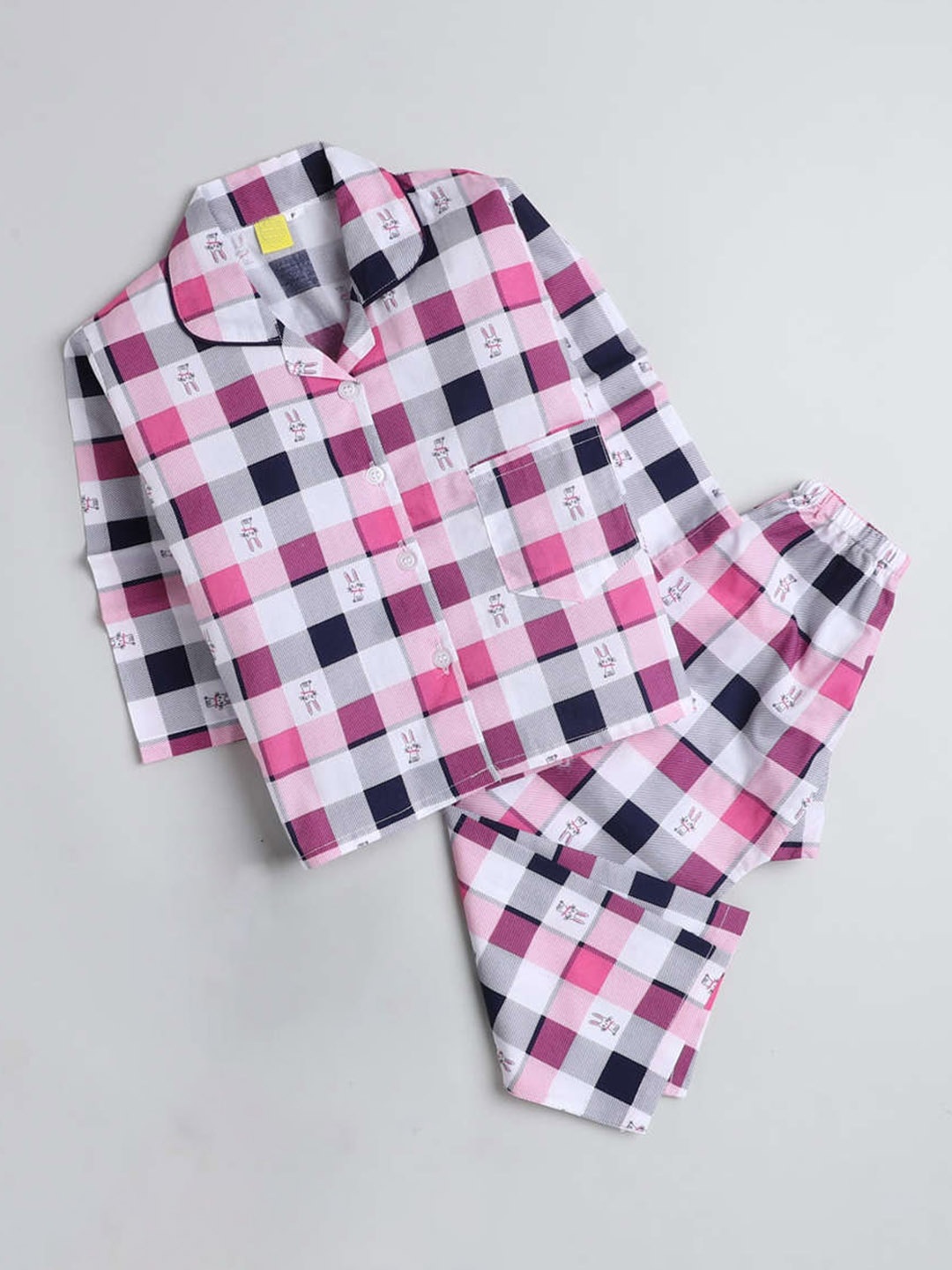 

The Magic Wand Unisex Kids Pink Checked Night suit