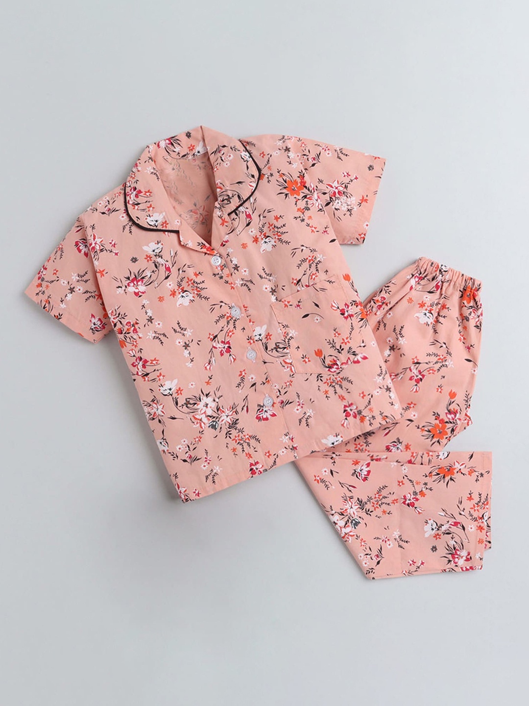 

The Magic Wand Girls Peach-Coloured Printed Night suit