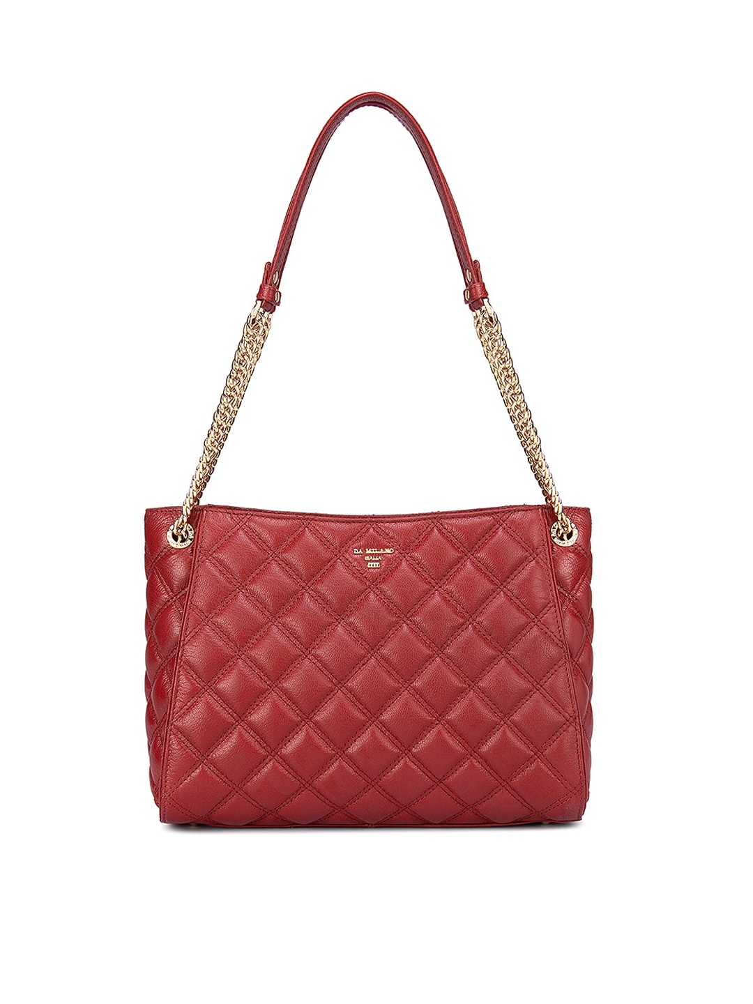 

Da Milano Red Textured Leather Structured Shoulder Bag with Quilted
