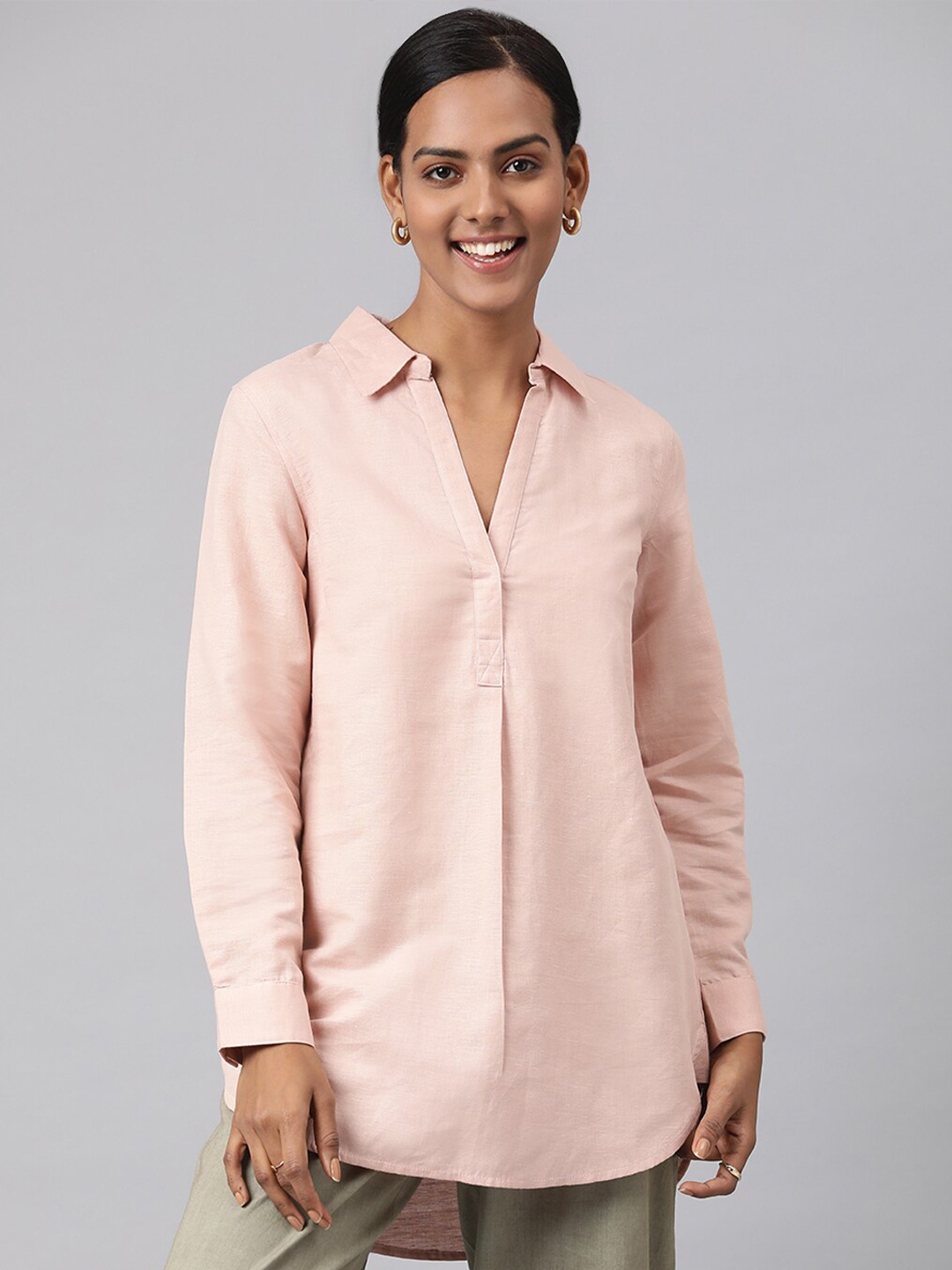

Fabindia Women Pink Shirt Collar Tunic