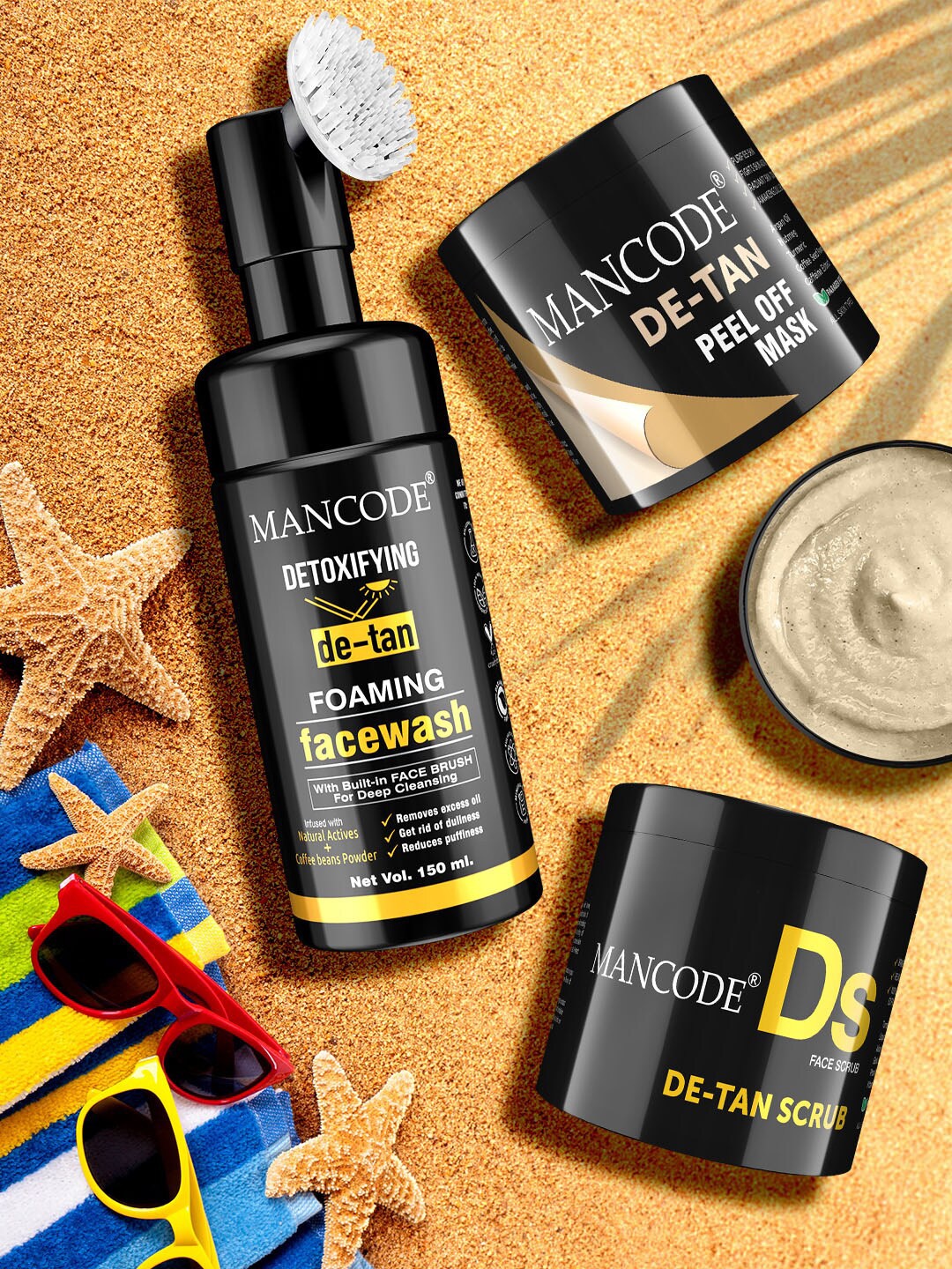 

MANCODE Men Set of De-Tan Peel-Off Mask - Foaming Face Wash & Scrub, Black