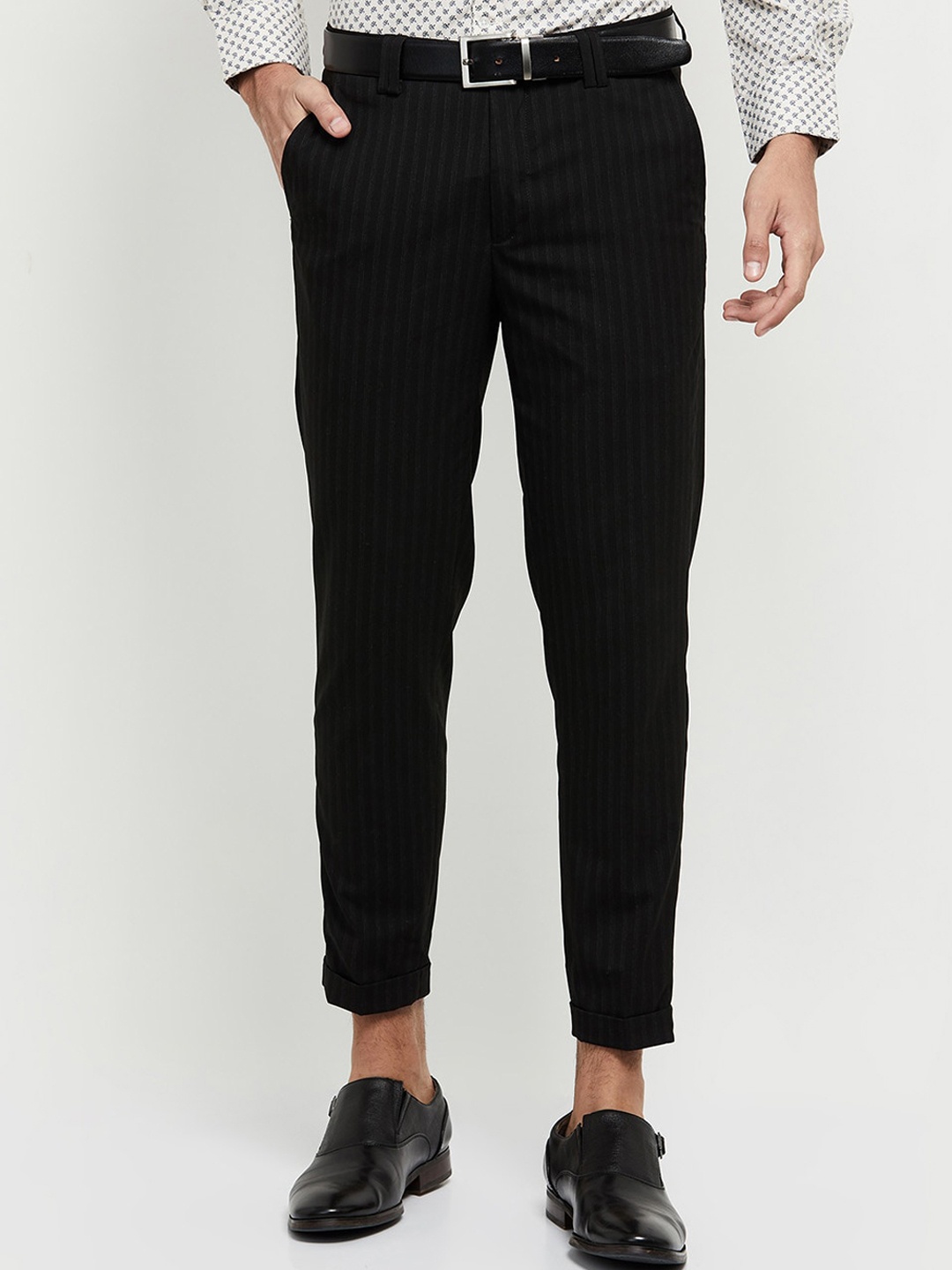 

max Men Charcoal Striped Trousers