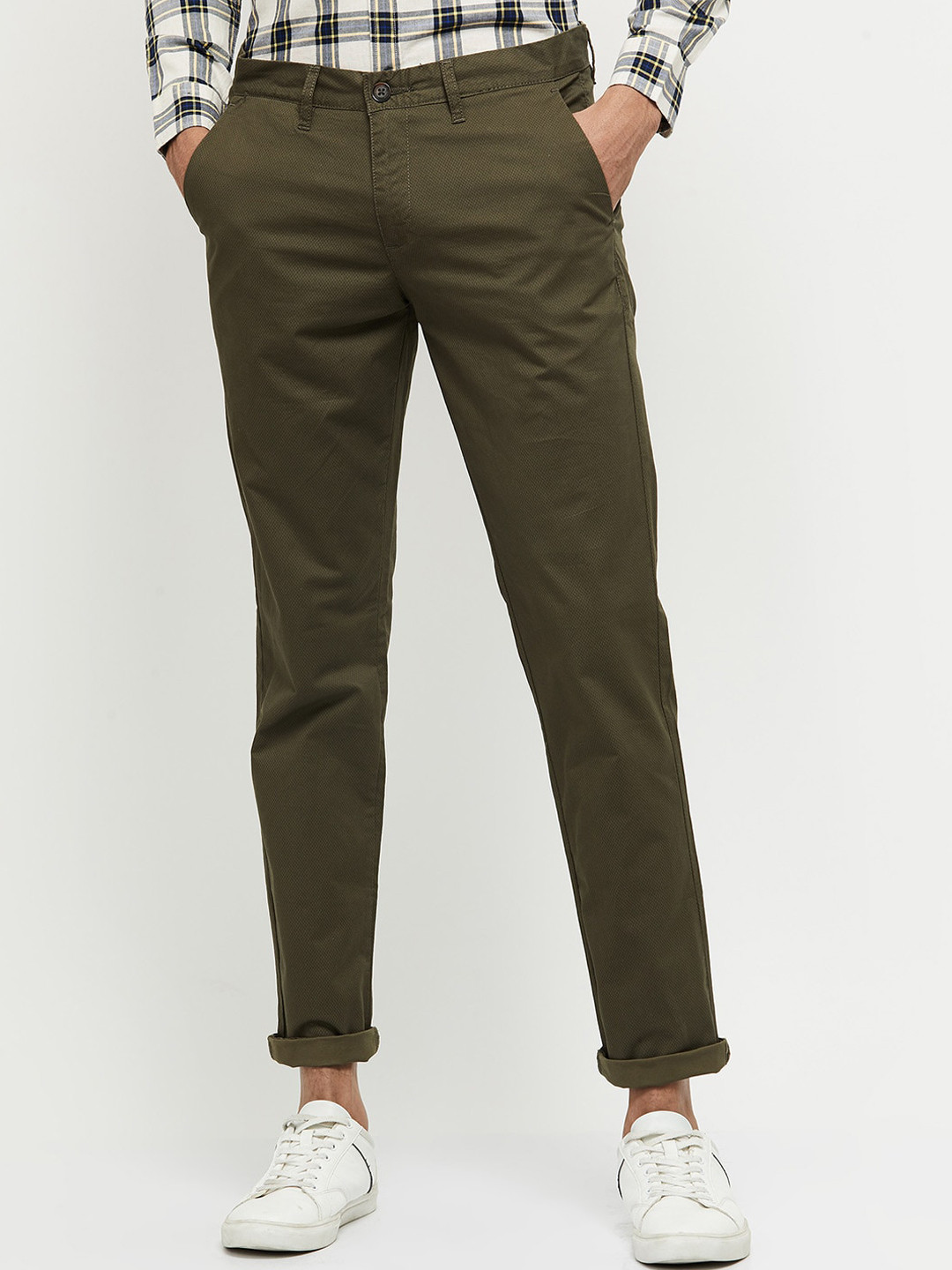 

max Men Olive Green Regular Fit Trousers