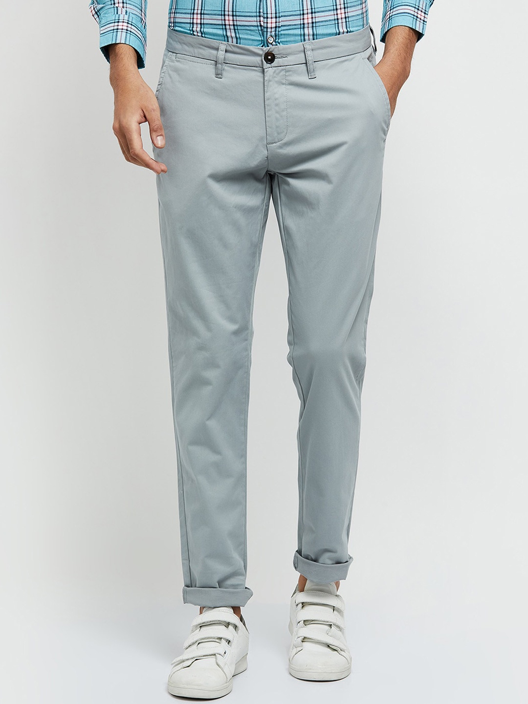 

max Men Grey Regular Fit Chinos Trousers