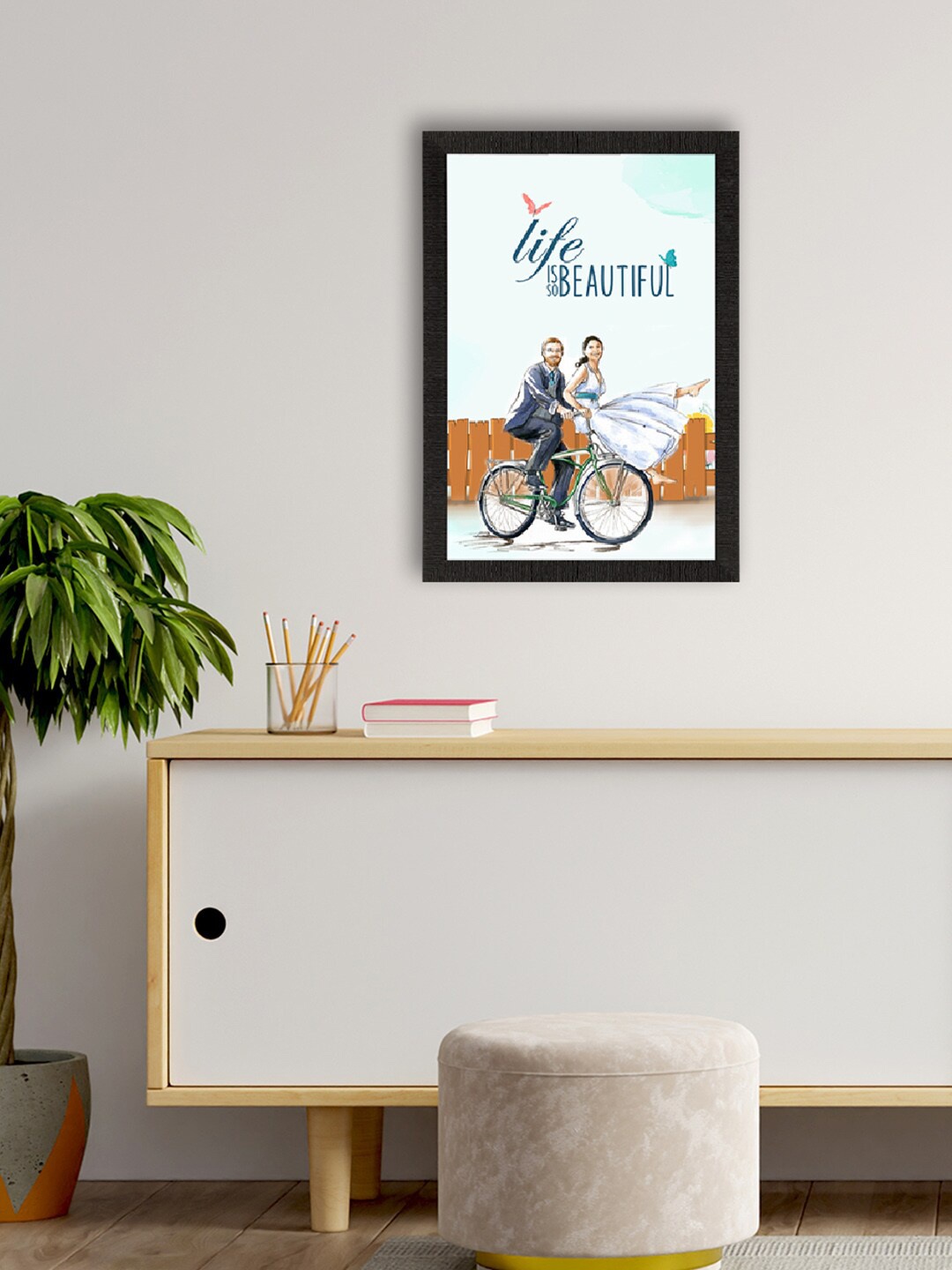 

eCraftIndia White & Blue Printed Framed UV Art Painting