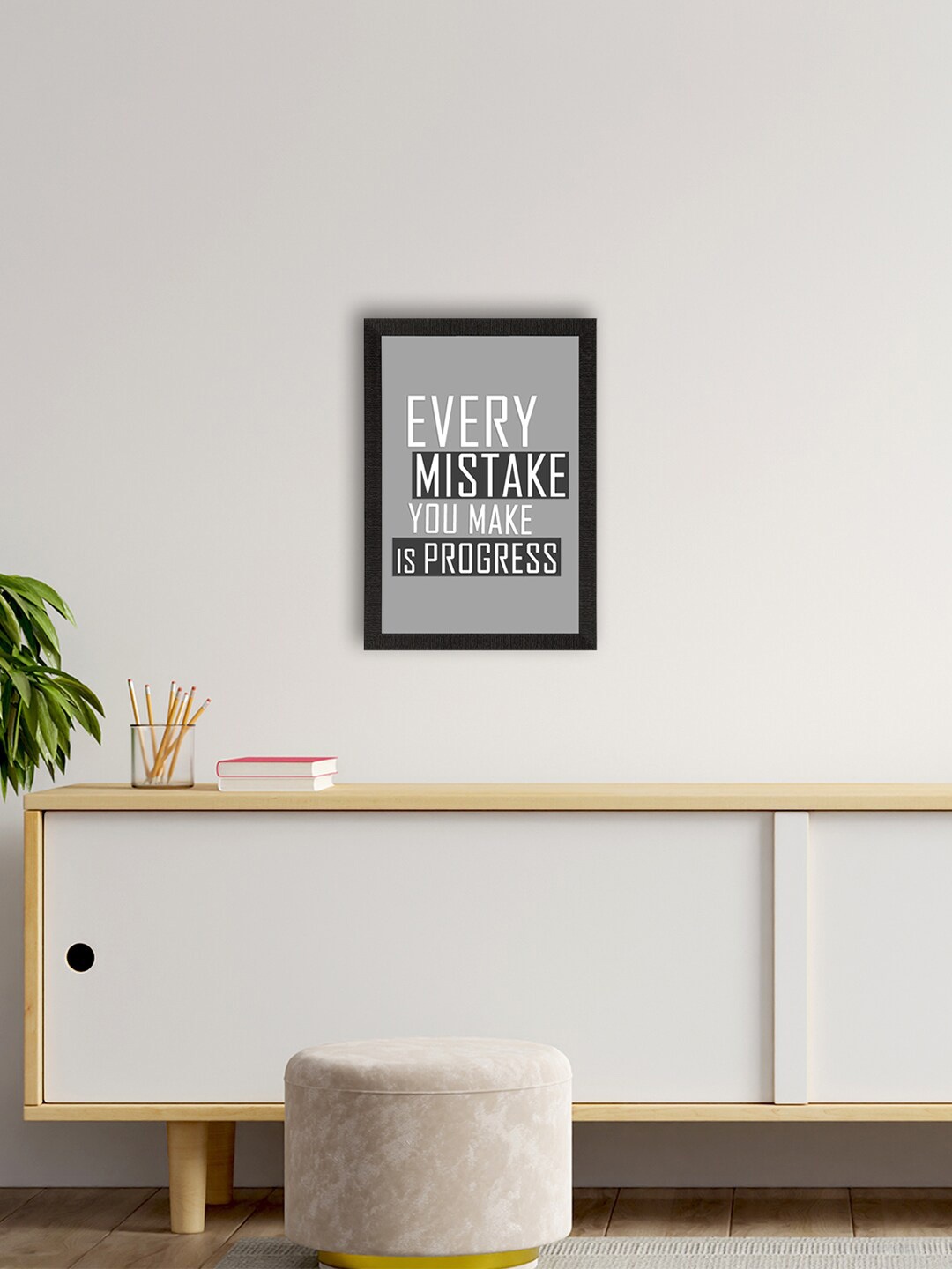 

eCraftIndia Grey & White Motivational Quote Printed Framed UV Art Painting