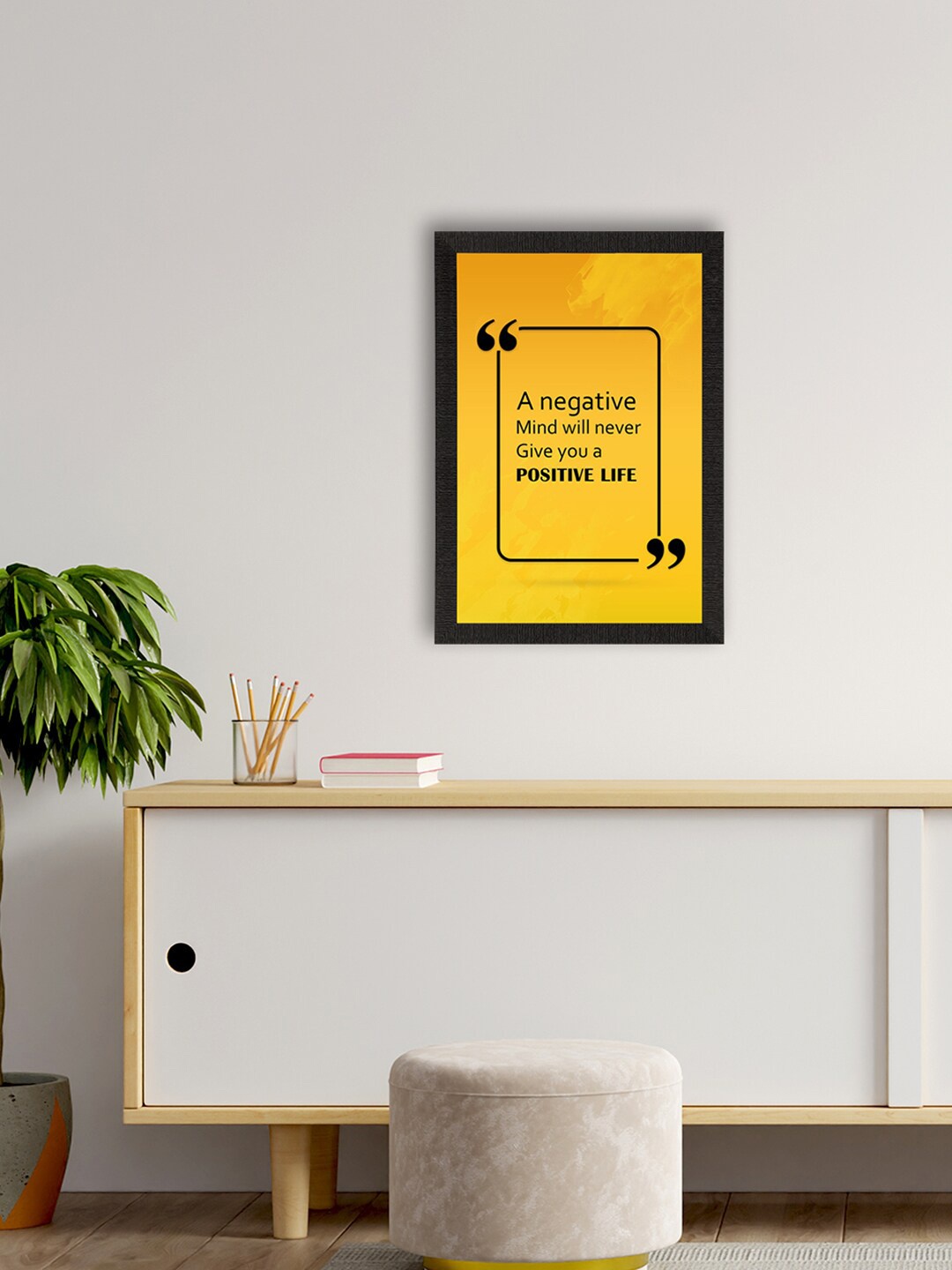 

eCraftIndia Yellow & Black Motivational Quote Printed Framed UV Art Painting