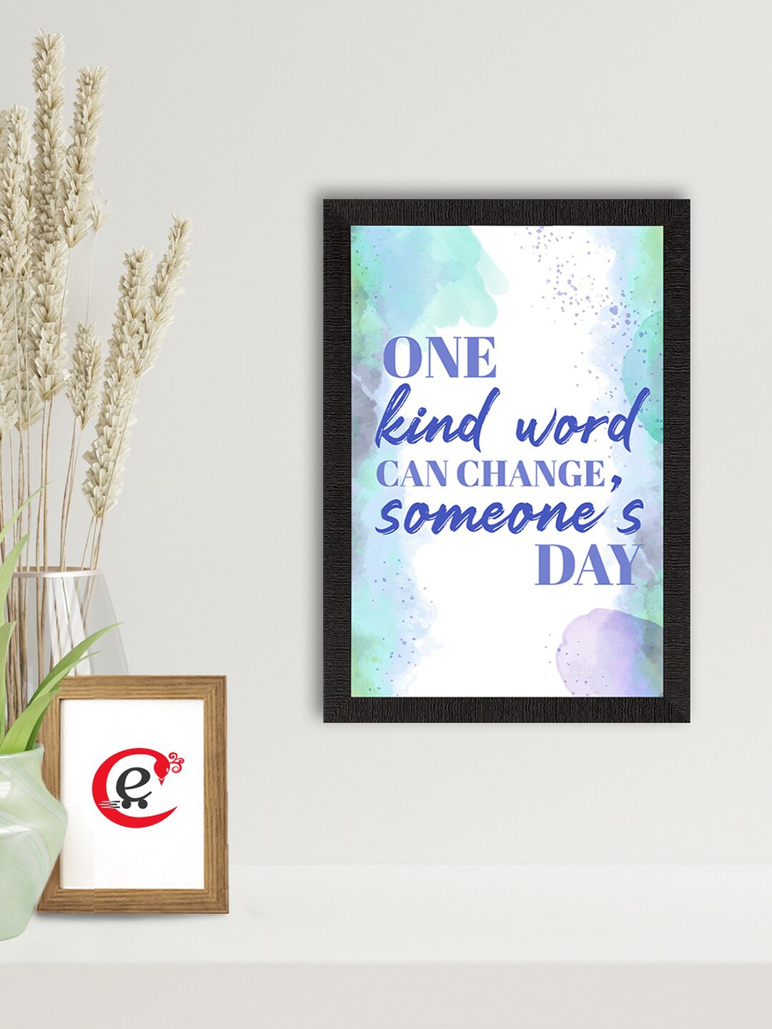 

eCraftIndia White & Blue Motivational Quote Printed Framed UV Art Painting