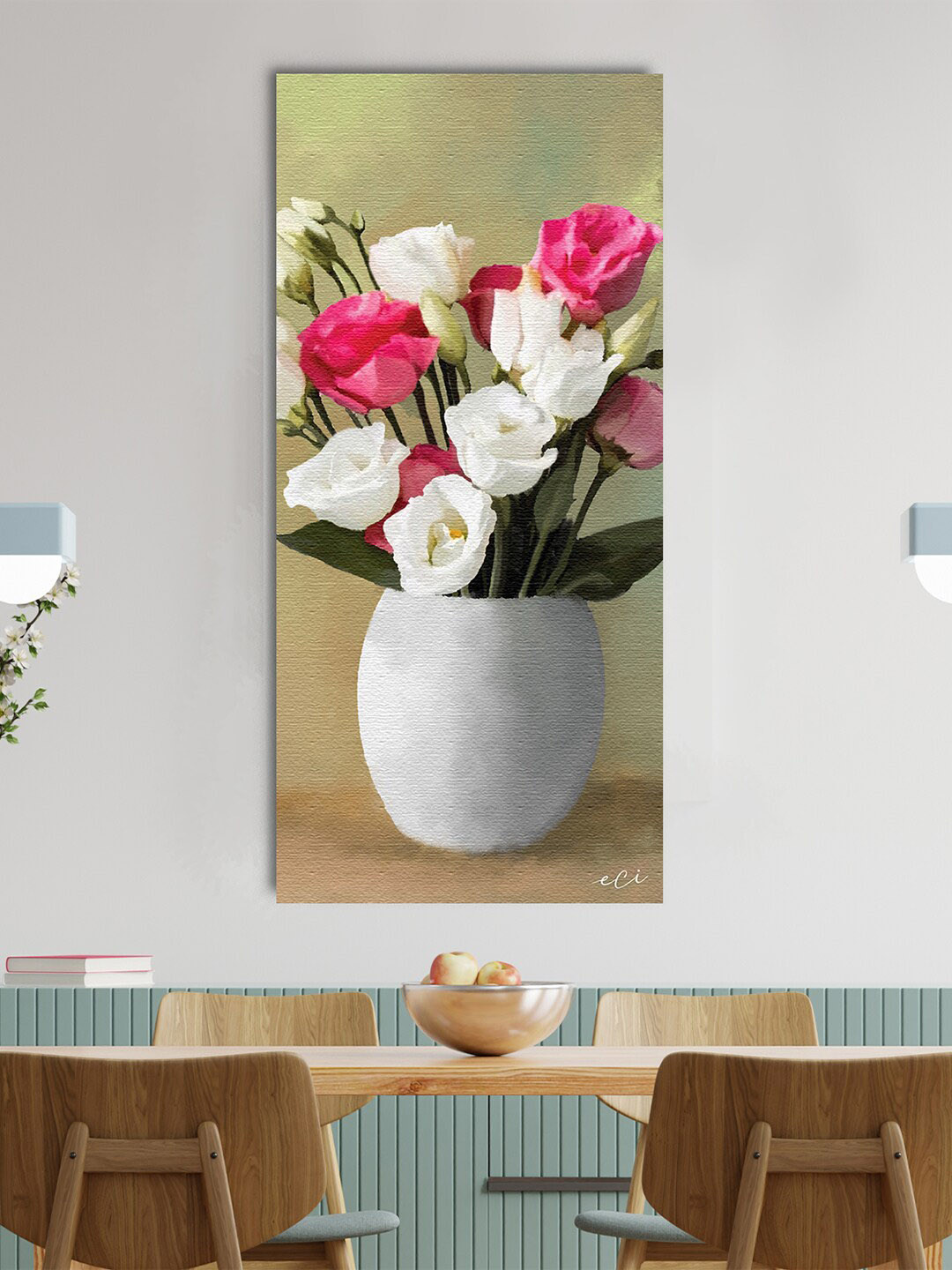 

eCraftIndia White & Pink Beautiful Flower Vase Wall Painting