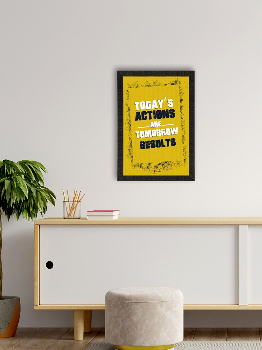 

eCraftIndia Yellow & Black Today's Actions Are Tommorow Results Printed Wall Art