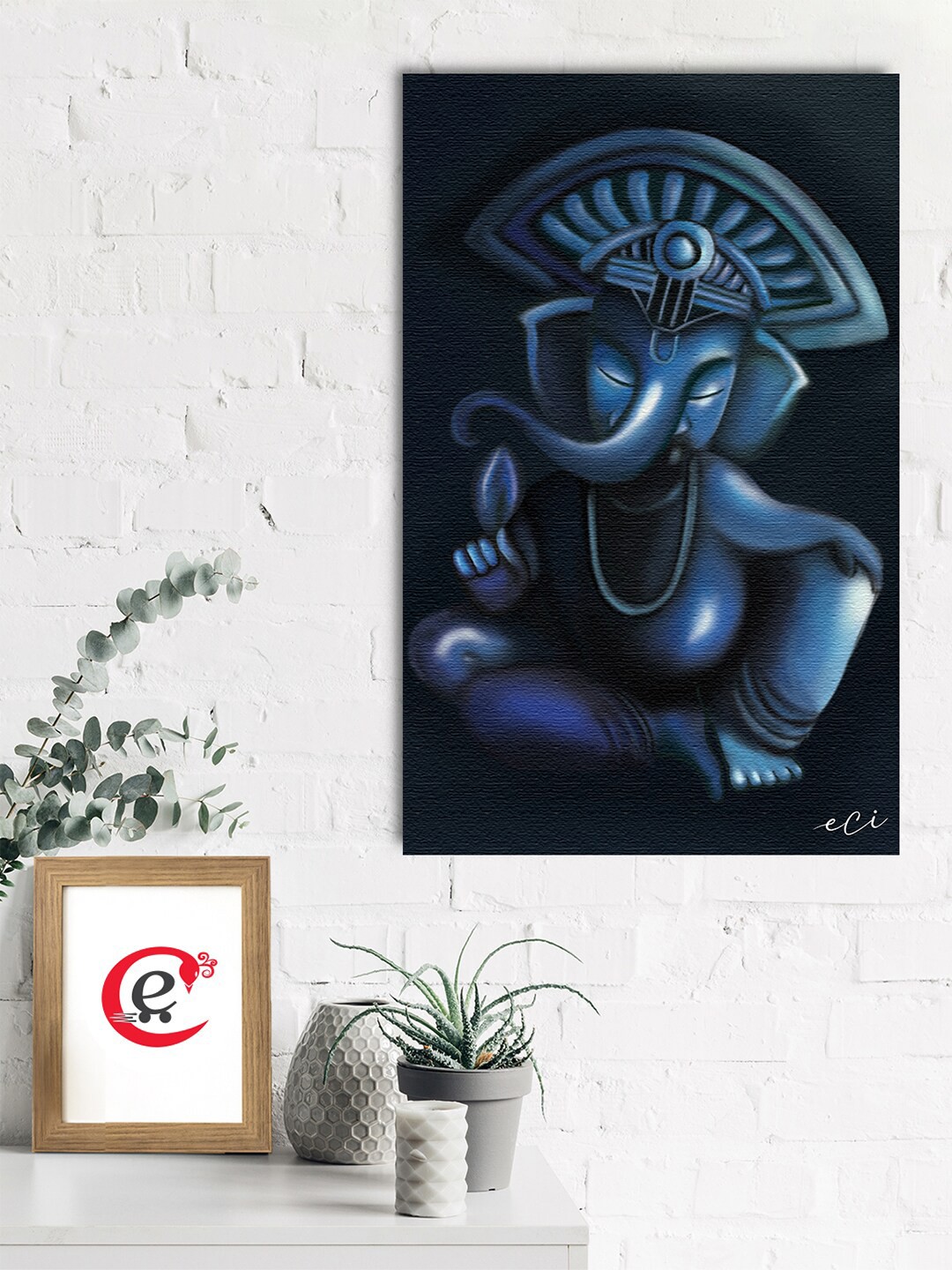 

eCraftIndia Black & Blue Lord Ganesha Canvas Printed Wall Painting
