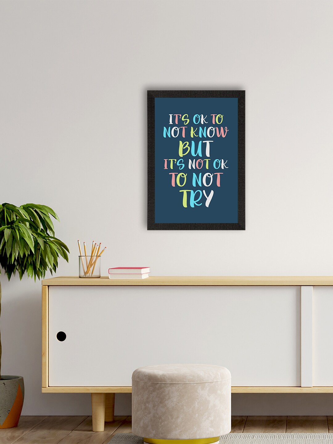 

eCraftIndia Blue & White Motivational Quote Printed Framed UV Art Painting