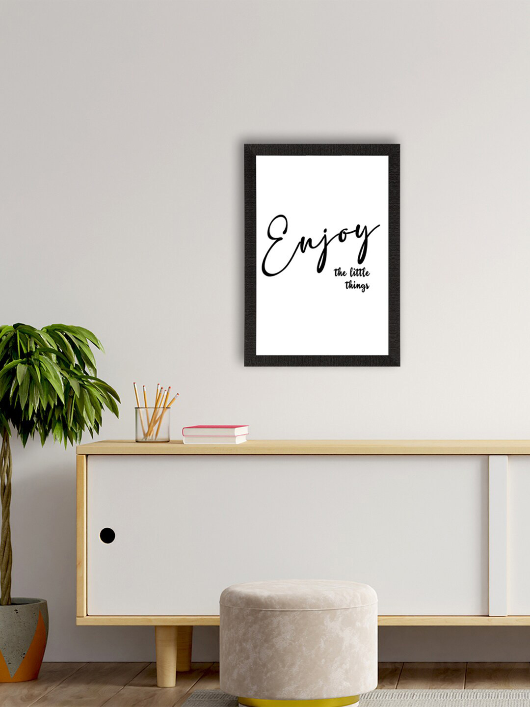 

eCraftIndia White & Black "Enjoy the little thing" Motivational Quote Matt Texture UV Art Painting