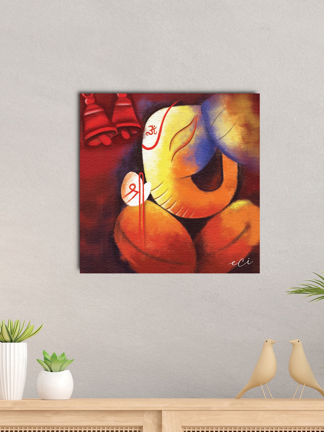 

eCraftIndia Red & Yellow Ganpati Bappa Canvas Printed Wall Painting