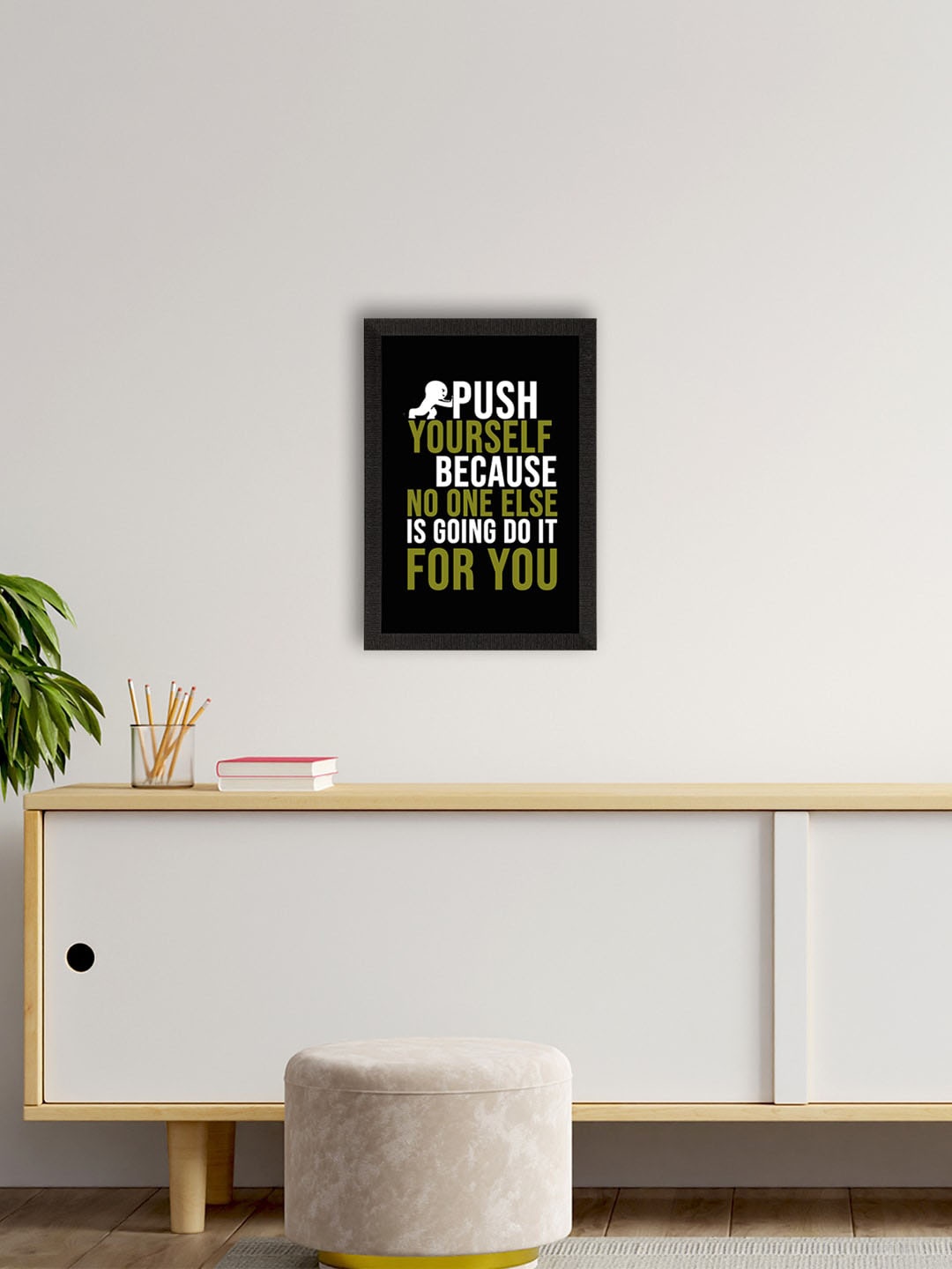 

eCraftIndia Black "Push Yourself" Motivational Quote Satin Matt Texture UV Art Painting