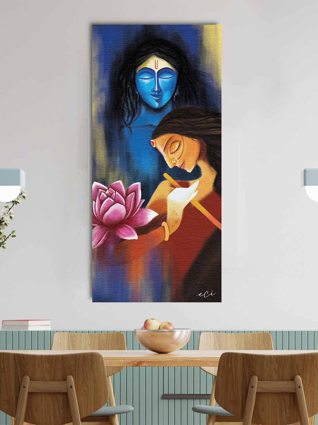 

eCraftIndia Lord Radha Krishna Religious Original Design Canvas Printed Wall Painting, Blue
